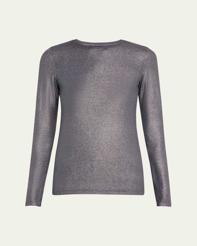 Metallic Long-Sleeve Viscose Tee